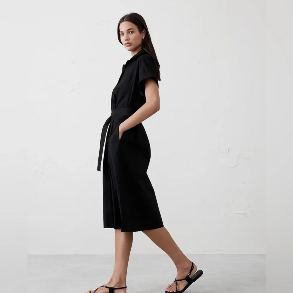 NWT! Banana Republic Black TIE-WAIST MIDI POPLIN SHIRTDRESS 🪹 🌅4️⃣